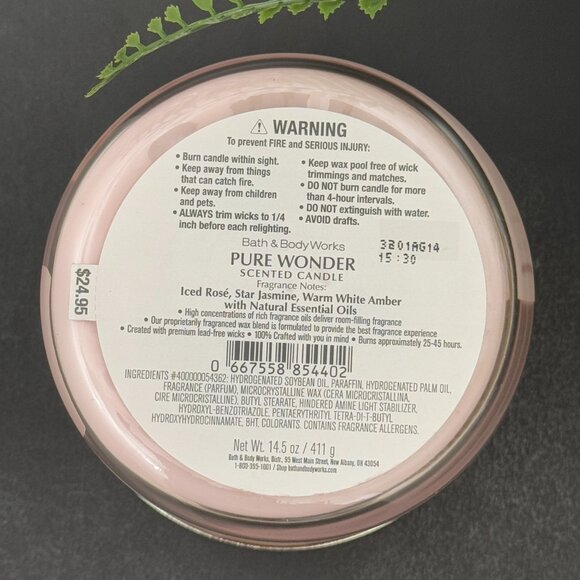 BBW Pure Wonder Bath & Body Works 3 Wick Candle - Picture 10 of 10